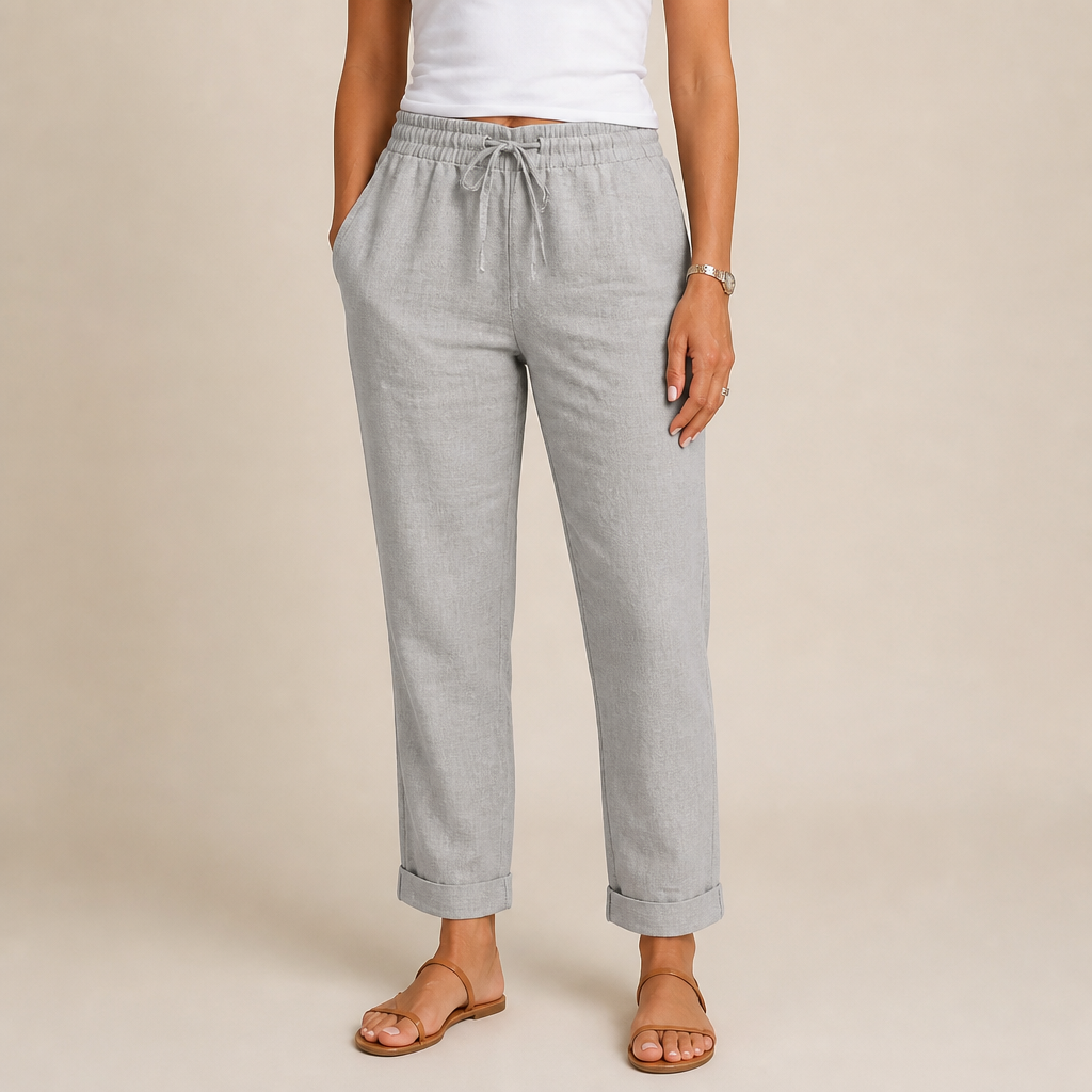 LuxeraSilk – Relaxed Cotton-Linen Drawstring Pants with Elastic Waist - Lamylie