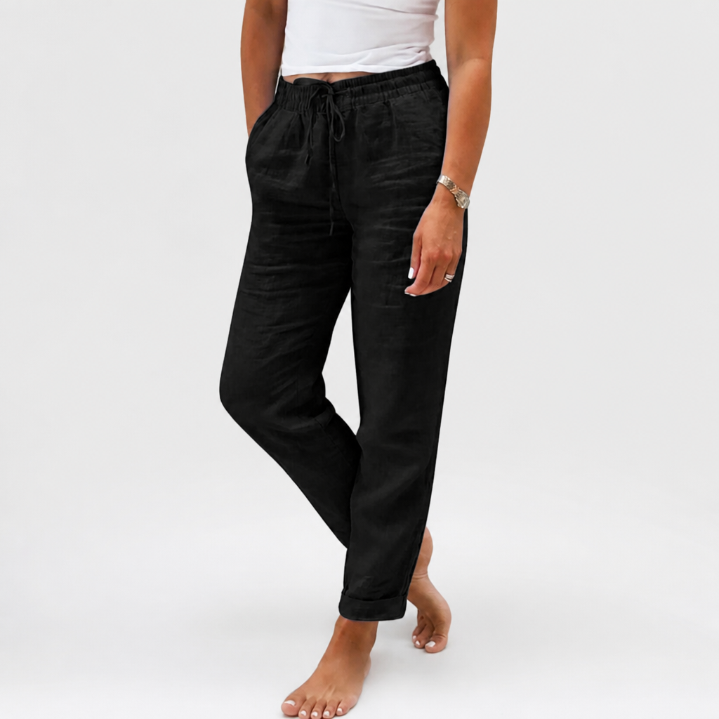 LuxeraSilk – Relaxed Cotton-Linen Drawstring Pants with Elastic Waist - Lamylie