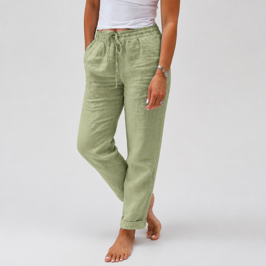 LuxeraSilk – Relaxed Cotton-Linen Drawstring Pants with Elastic Waist - Lamylie