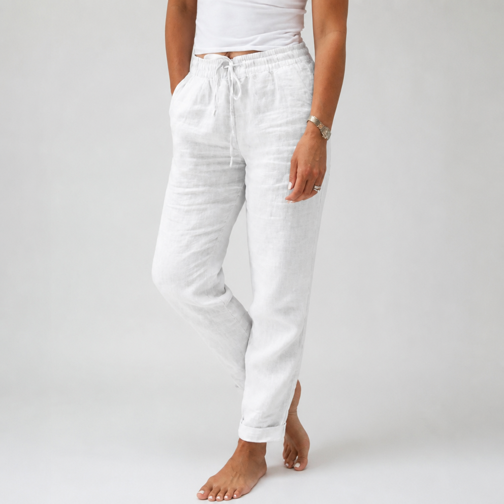 LuxeraSilk – Relaxed Cotton-Linen Drawstring Pants with Elastic Waist - Lamylie