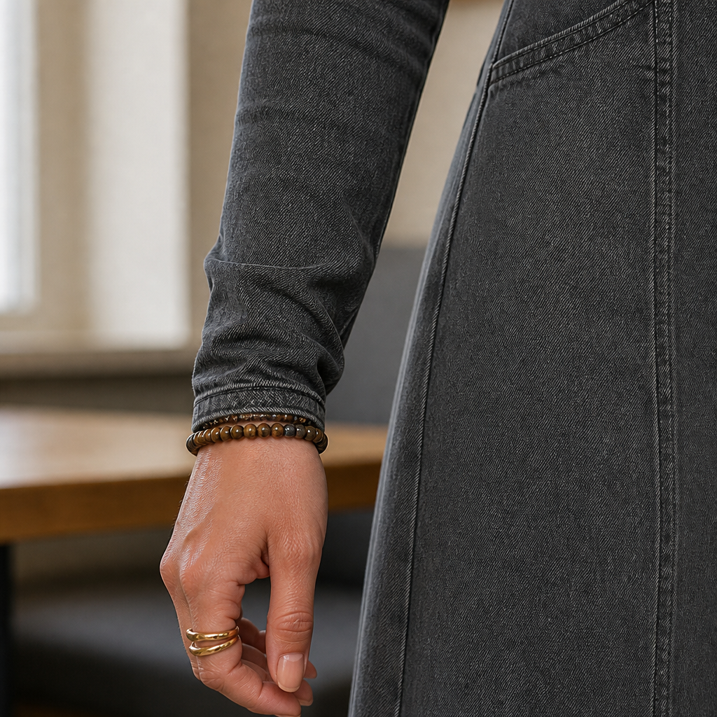 LuxeaSilk – Weiches Jeans-Maxikleid mit V-Ausschnitt und seitlichem Schlitz mit Knöpfen – Lamylie