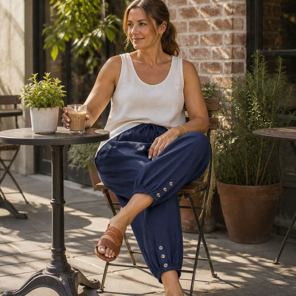LunaEase – Soft Cotton-Linen Cropped Pants with Button-Cuff Hem - Lamylie