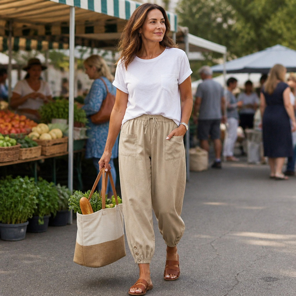 LunaEase – Soft Cotton-Linen Cropped Pants with Button-Cuff Hem - Lamylie