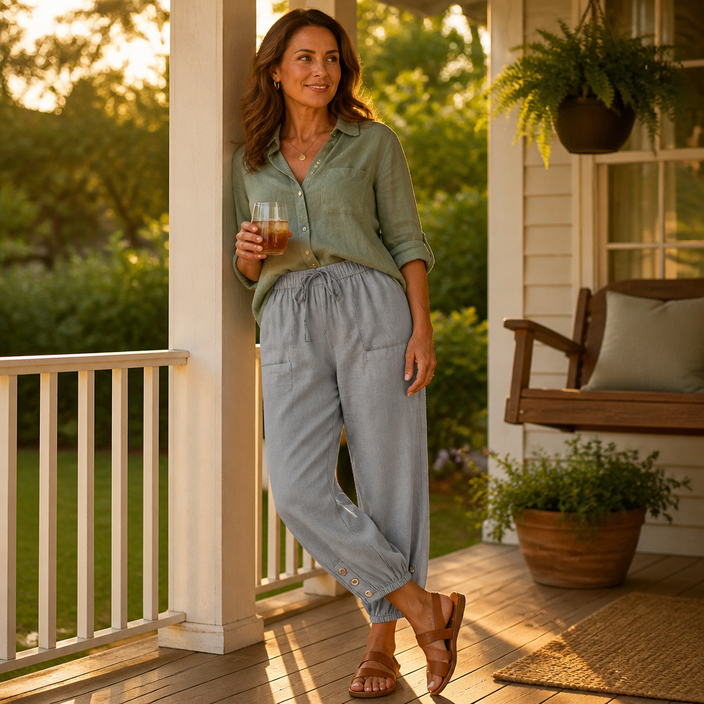 LunaEase – Soft Cotton-Linen Cropped Pants with Button-Cuff Hem - Lamylie