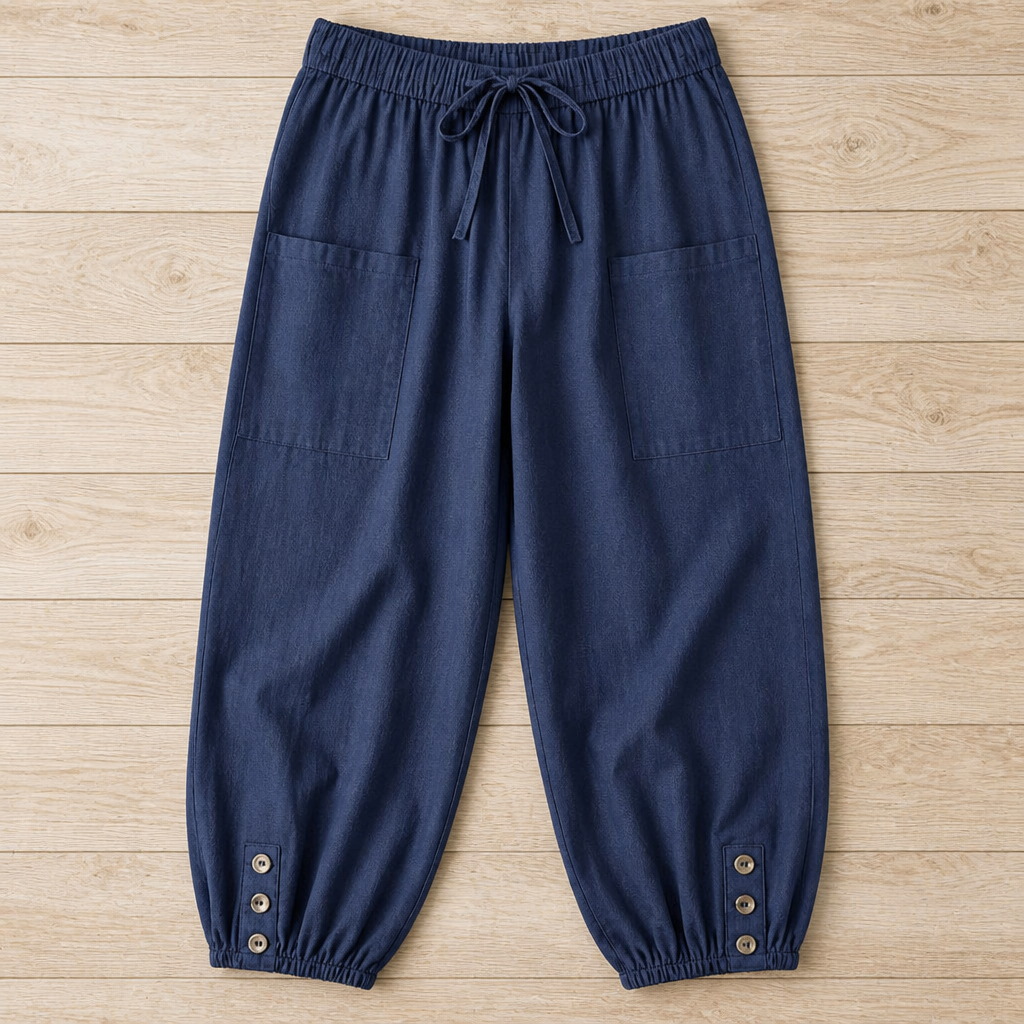 LunaEase – Soft Cotton-Linen Cropped Pants with Button-Cuff Hem - Lamylie