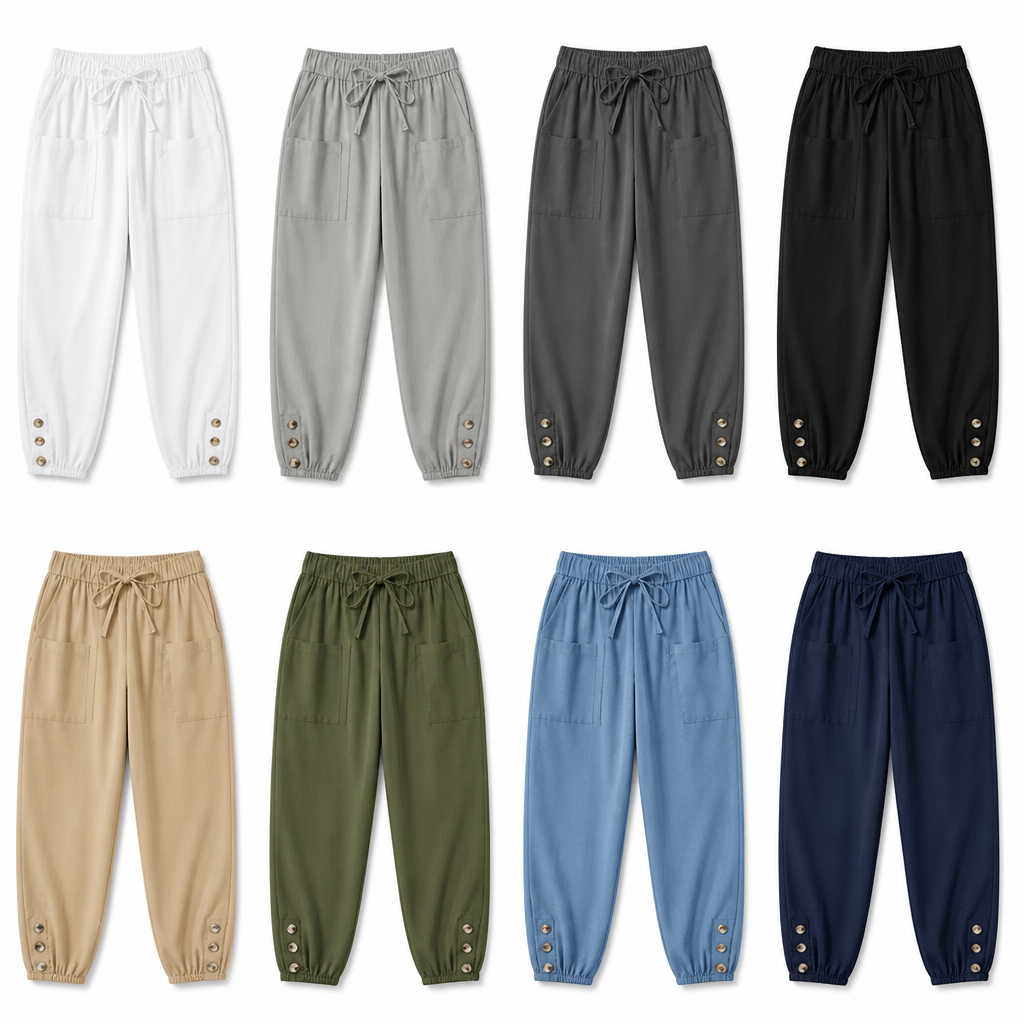 LunaEase – Soft Cotton-Linen Cropped Pants with Button-Cuff Hem - Lamylie