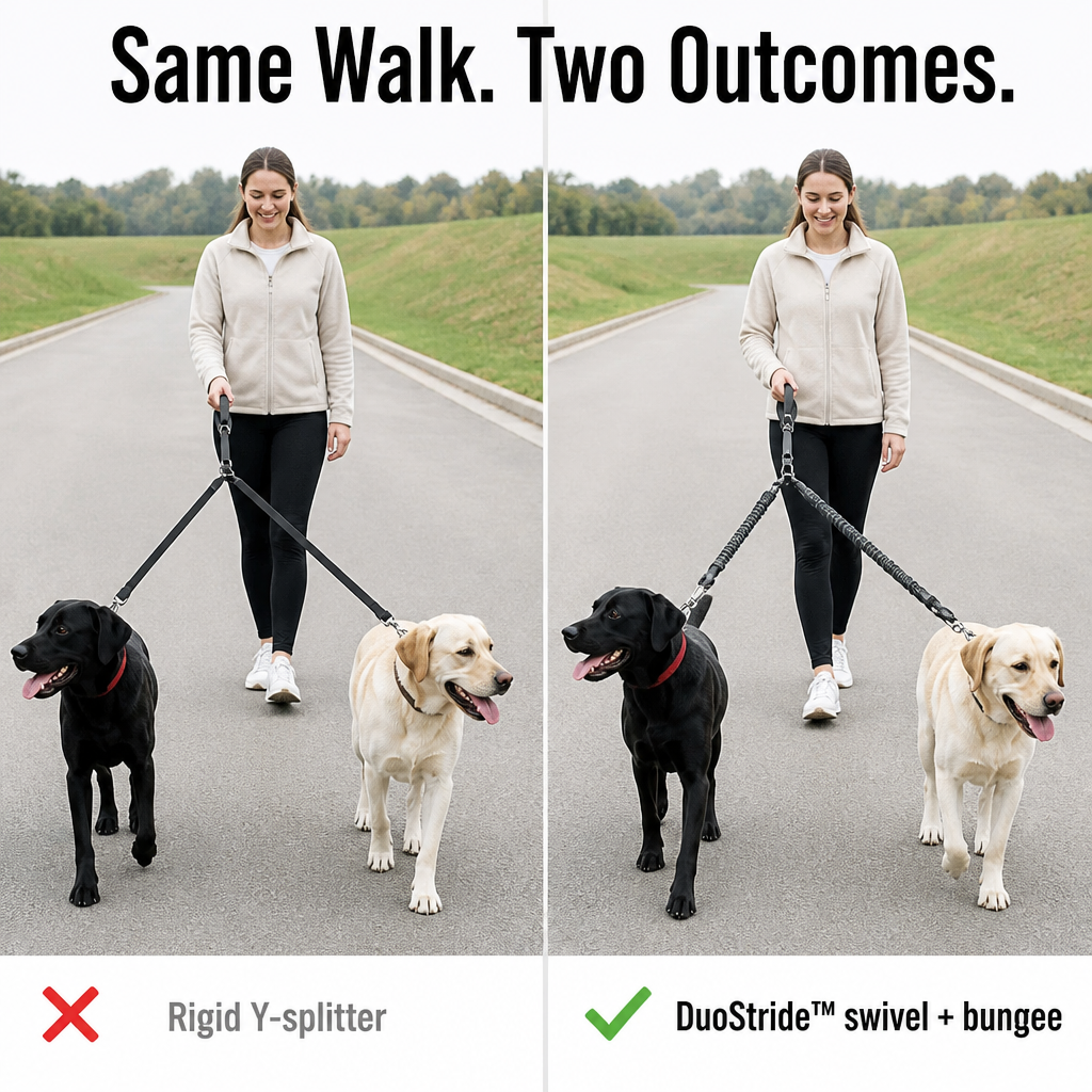 DuoStride - Promenez deux chiens sans enchevêtrements, à-coups ni tension au poignet - Lamylie