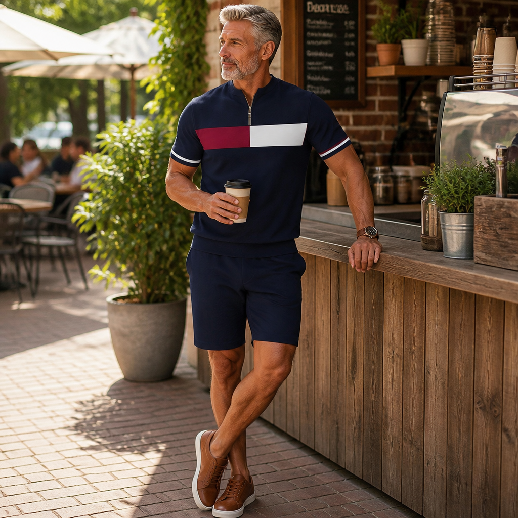 Marsten – Ensemble chemise à col zippé et short ajusté pour homme - Lamylie