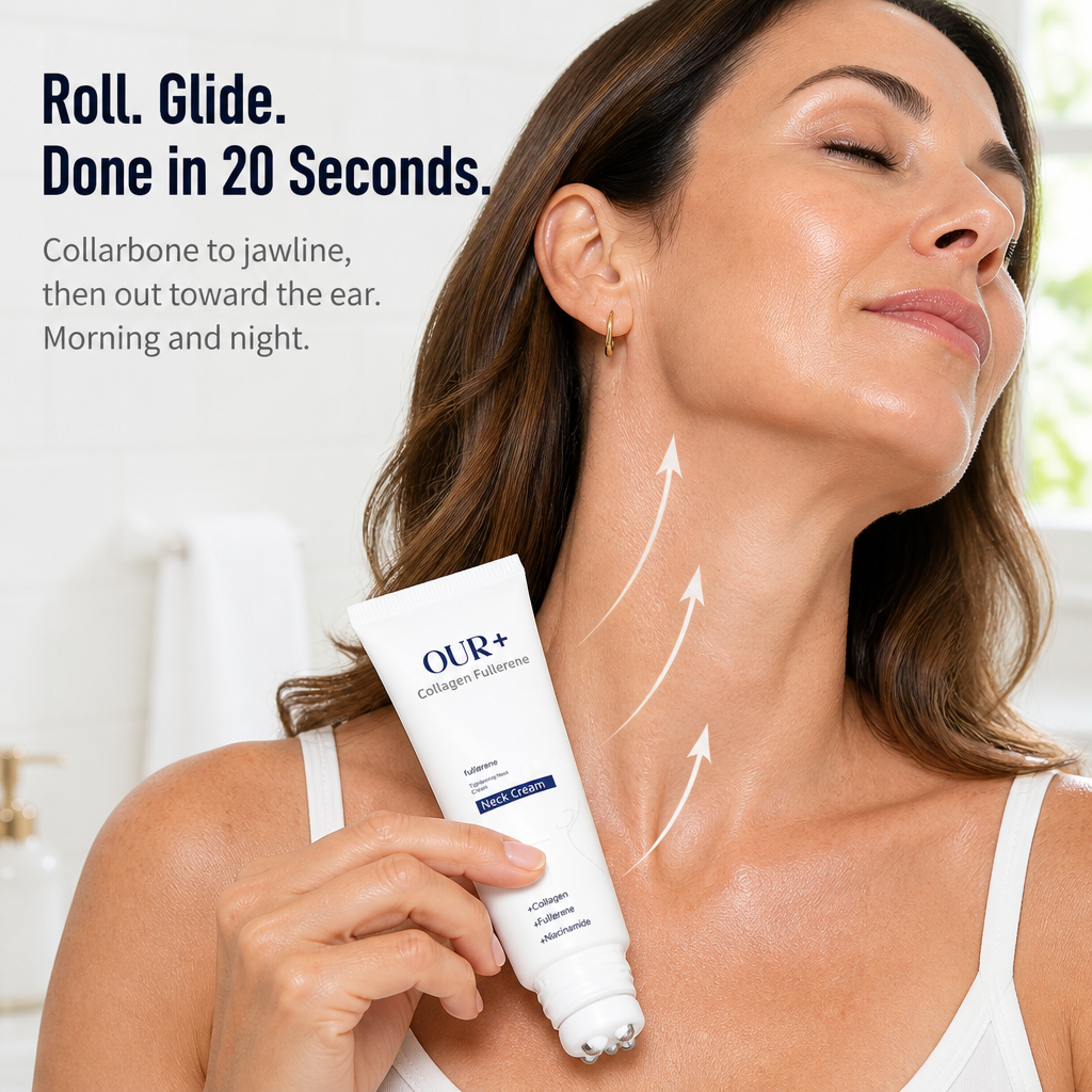 NeckLift Radiance – Tech-Nacken einfach wegrollen mit gekühlter Peptidcreme und 5-Rollen-Applikator – Lamylie