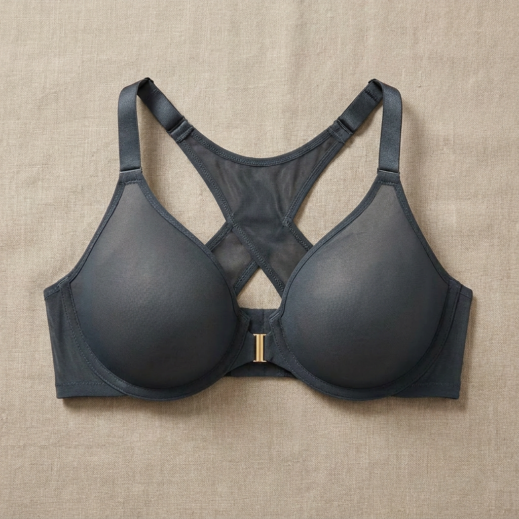 LunaEase – Sheer Mesh Front Closure Bra with X-Back Support - Lamylie