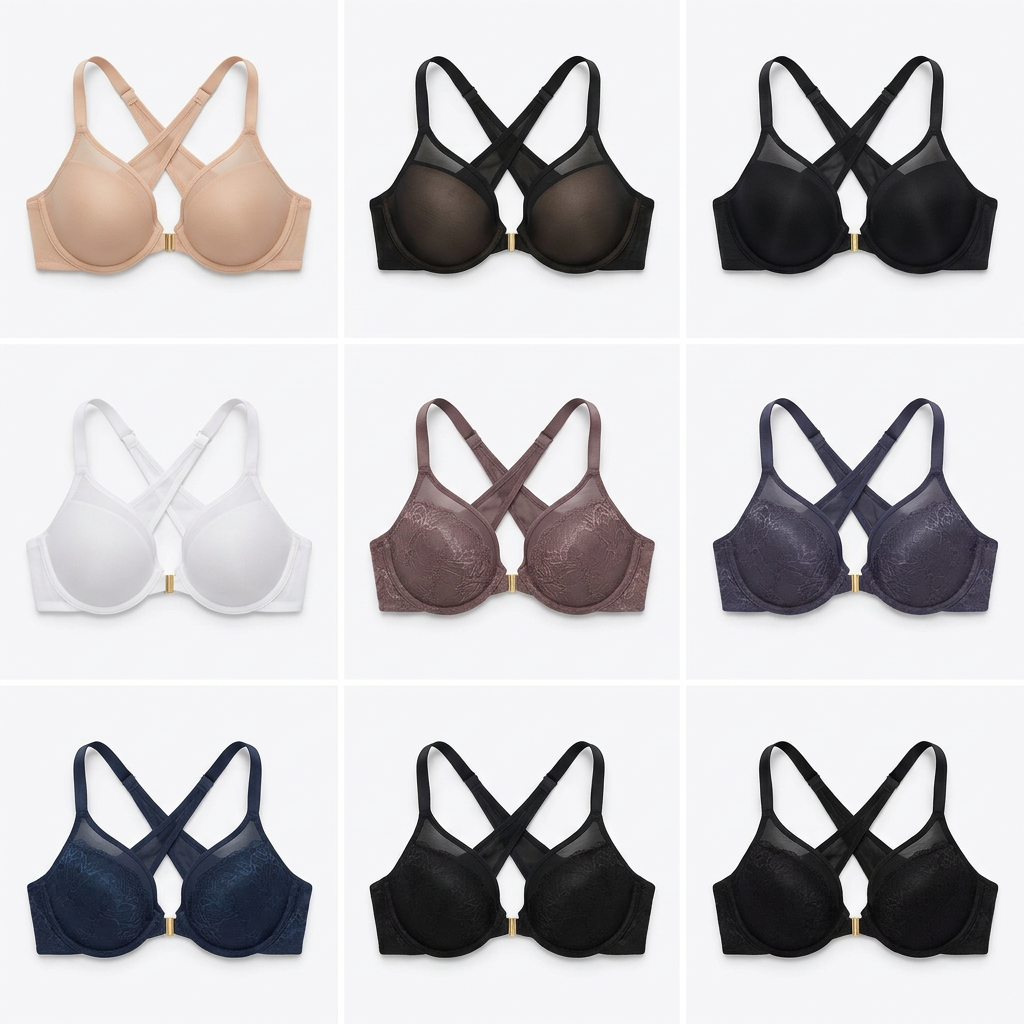 LunaEase – Sheer Mesh Front Closure Bra with X-Back Support - Lamylie