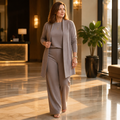 LuxeAura – Elegantes 3-teiliges Lounge-Set mit langem offenem Cardigan – Lamylie