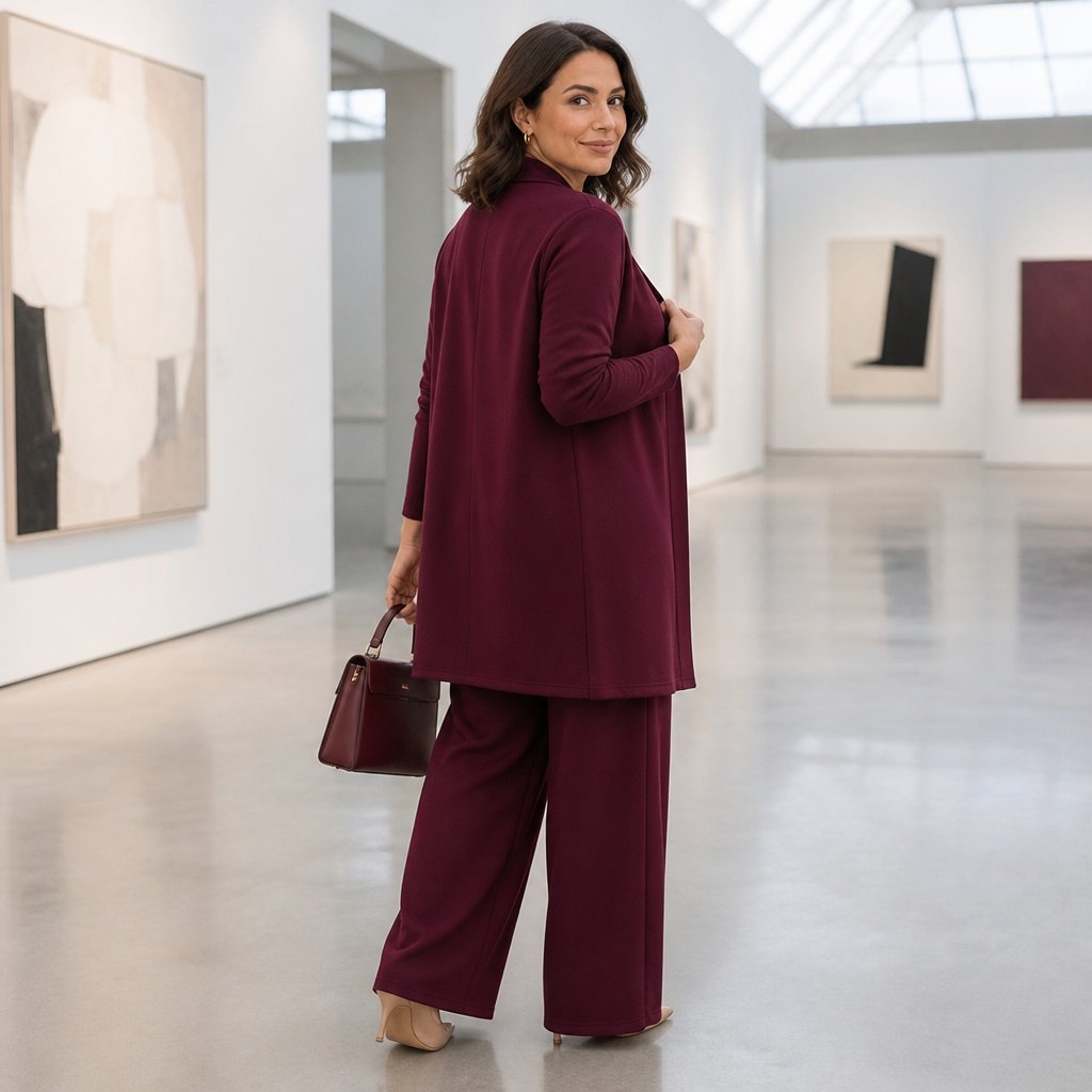 LuxeAura – Elegantes 3-teiliges Lounge-Set mit langem offenem Cardigan – Lamylie