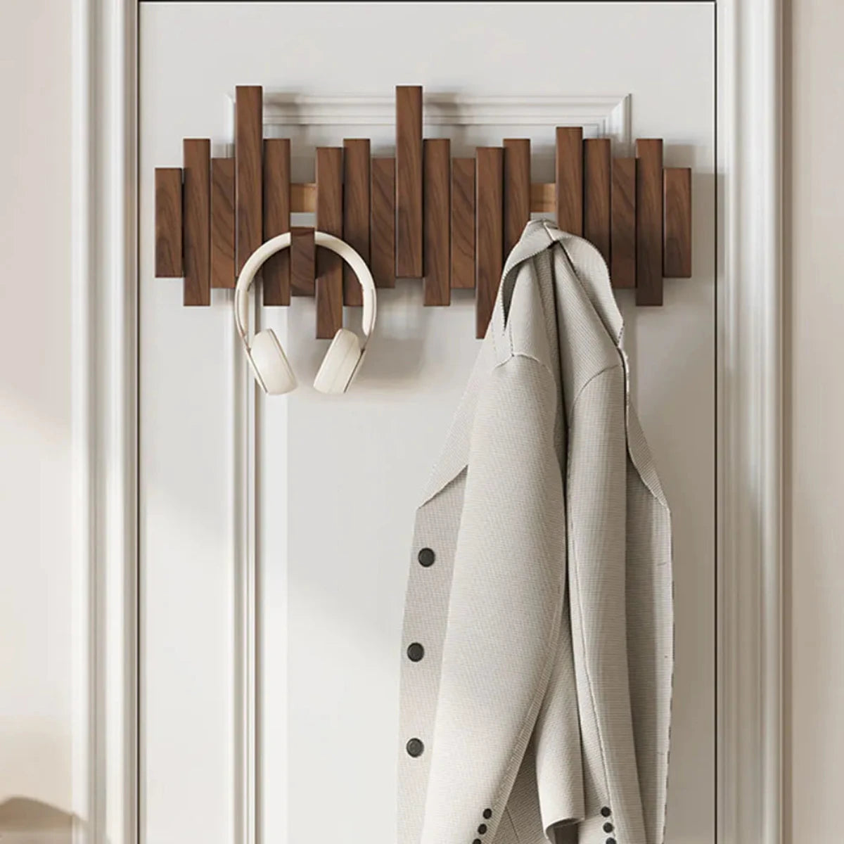 Wall Coat Rack Piano | Solid Walnut or Beech | Foldable Hooks for Hall and Bedroom - Lamylie