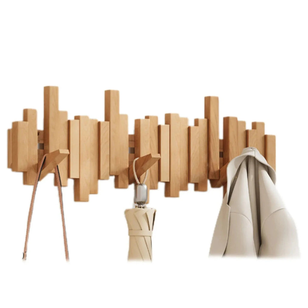 Wall Coat Rack Piano | Solid Walnut or Beech | Foldable Hooks for Hall and Bedroom - Lamylie