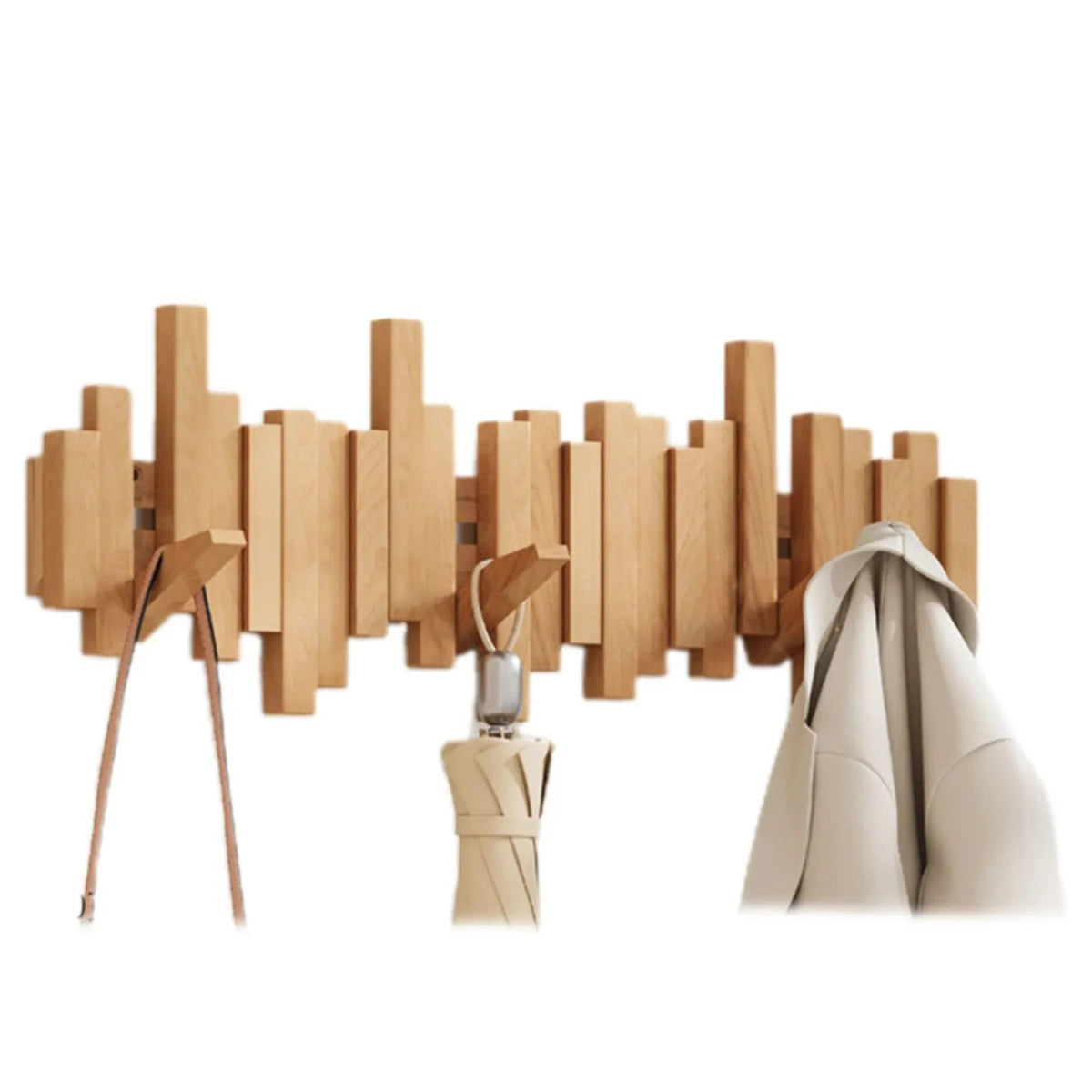 Wall Coat Rack Piano | Solid Walnut or Beech | Foldable Hooks for Hall and Bedroom - Lamylie