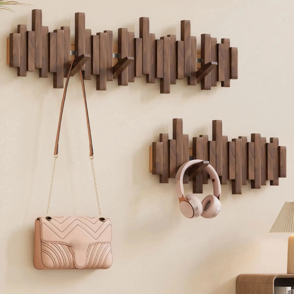 Wall Coat Rack Piano | Solid Walnut or Beech | Foldable Hooks for Hall and Bedroom - Lamylie