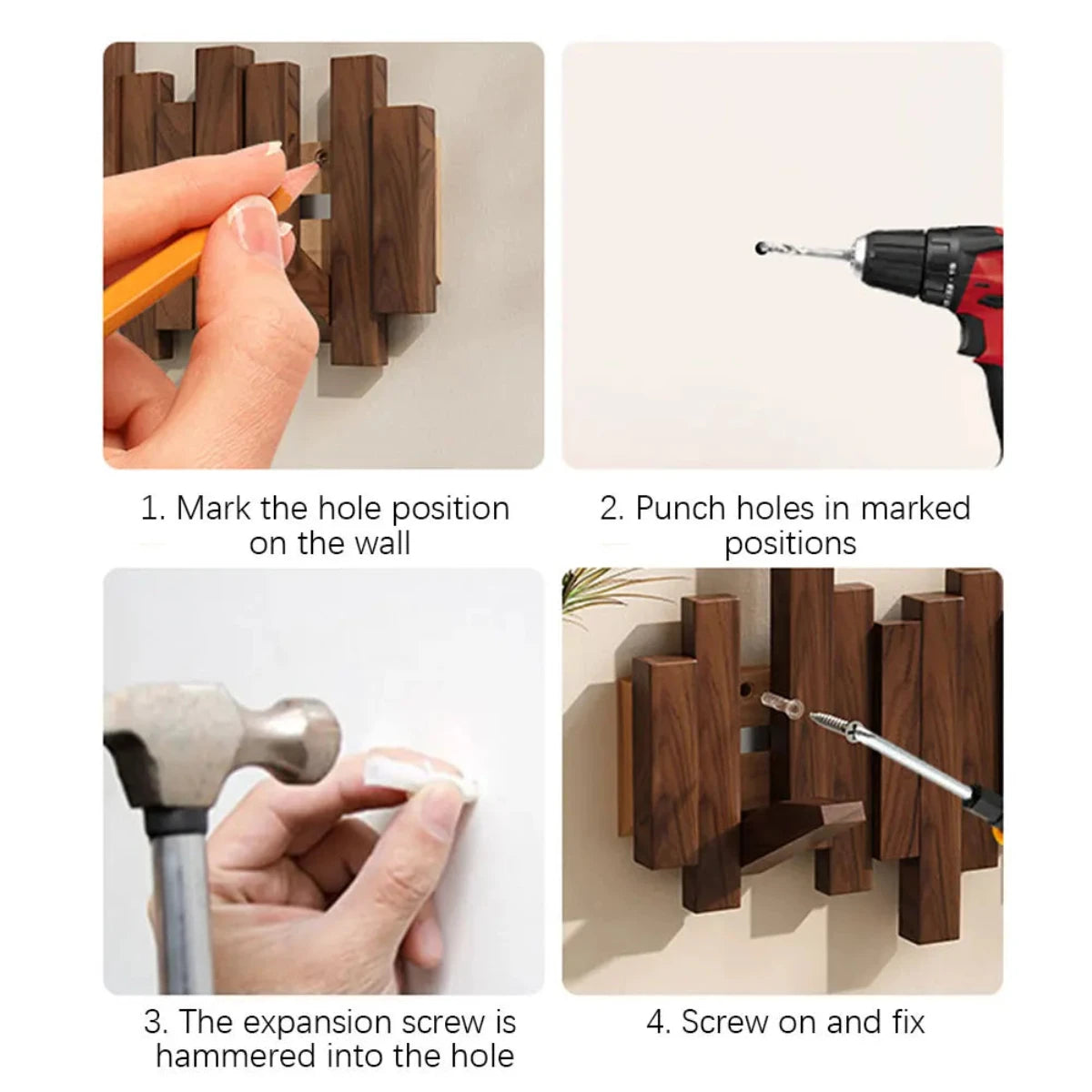 Wall Coat Rack Piano | Solid Walnut or Beech | Foldable Hooks for Hall and Bedroom - Lamylie