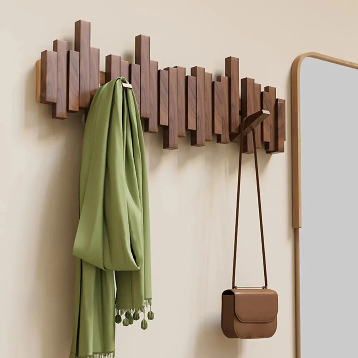 Wall Coat Rack Piano | Solid Walnut or Beech | Foldable Hooks for Hall and Bedroom - Lamylie