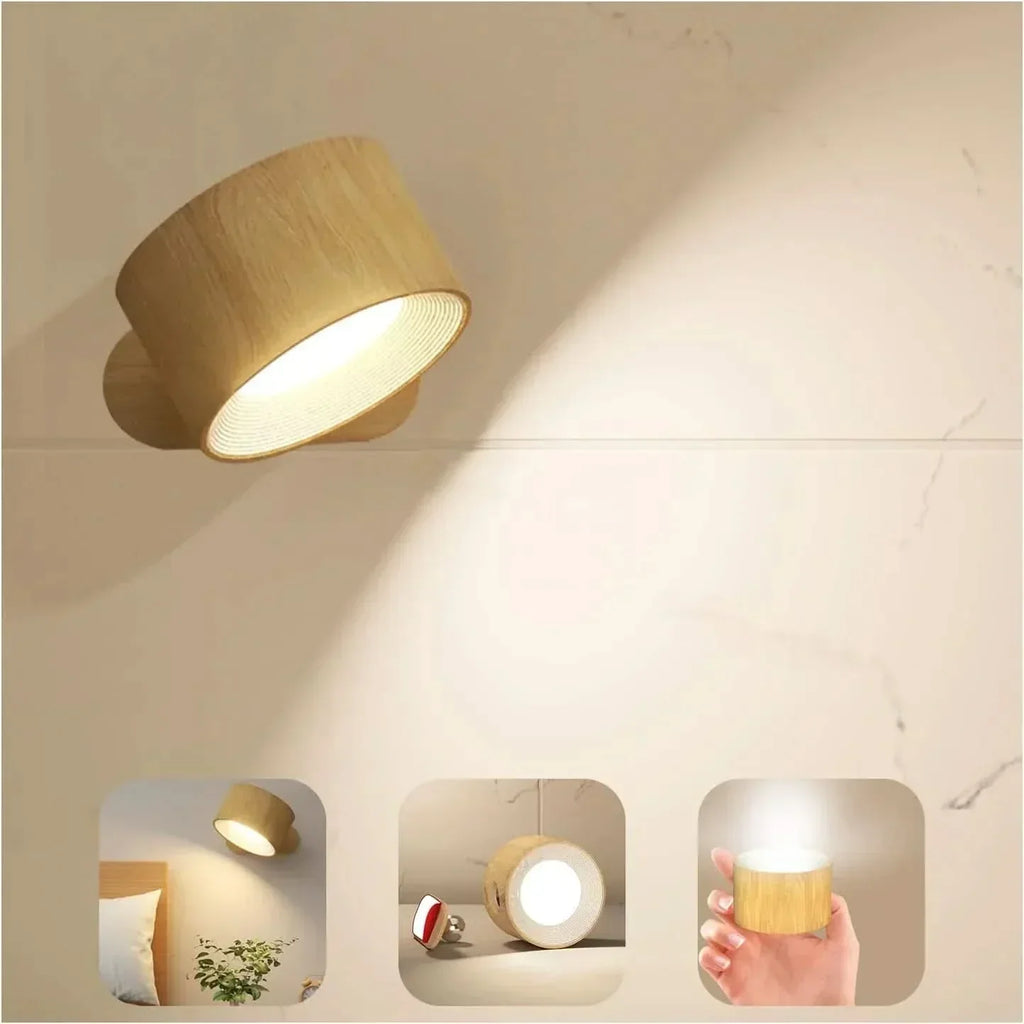 Wireless Wall Lamp with 360-Degree Rotation, USB Rechargeable, 3 Brightness Settings - Lamylie