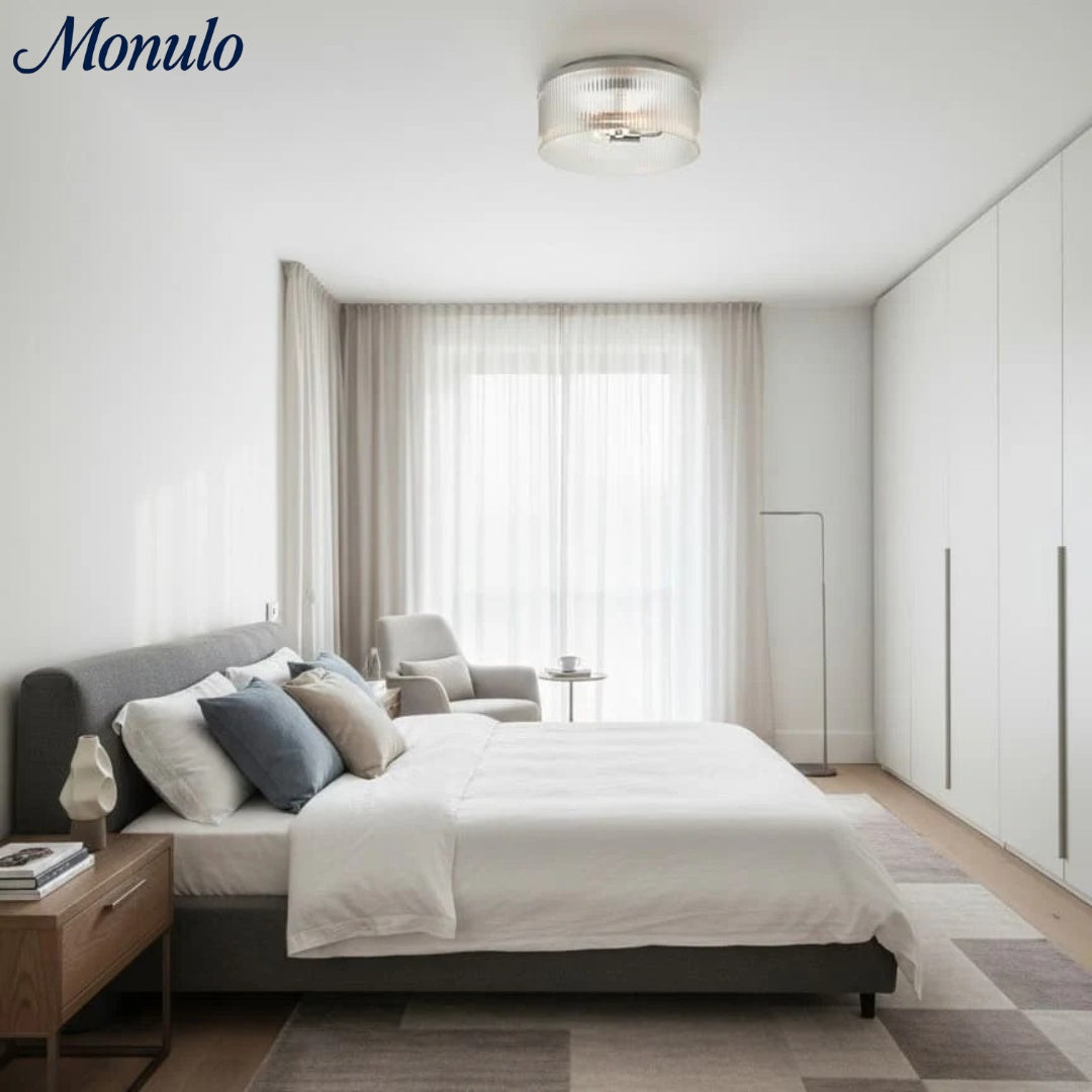 Ribbed Glass Ceiling Lamp Modern Low-Profile Design Bedroom Living Room Hall - Lamylie