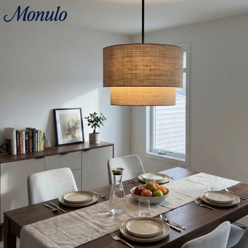 Doppelte Stoff-Trommelpendelleuchte | Moderne Schichtschirm-Deckenlampe für Esszimmer und Wohnzimmer - Lamylie