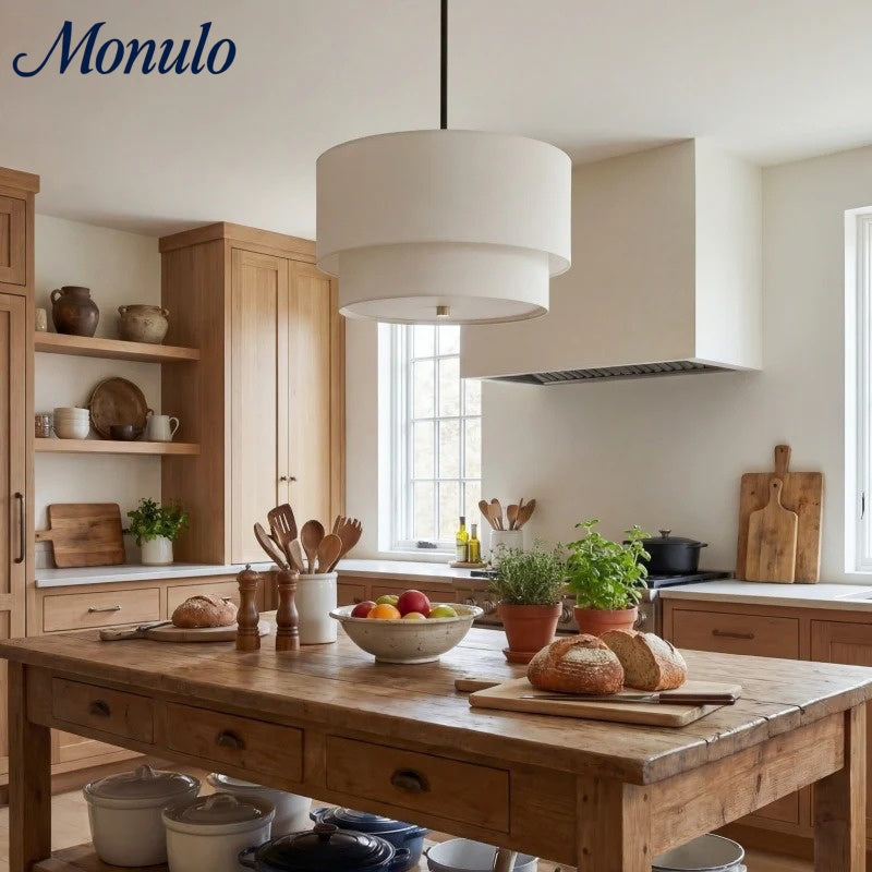 Doppelte Stoff-Trommelpendelleuchte | Moderne Schichtschirm-Deckenlampe für Esszimmer und Wohnzimmer - Lamylie