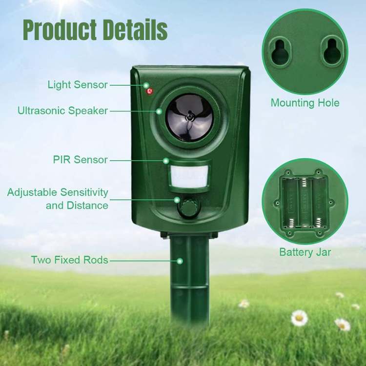 Repelente ultrassónico para gatos com sensor PIR e alcance de 110° | Impermeável para utilização no interior e no exterior - Lamylie