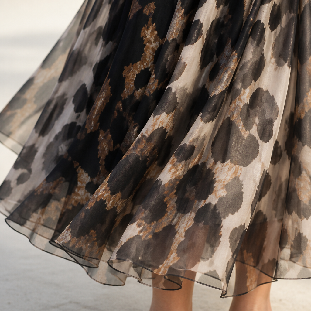 LuxuryLynx – Set aus weichem Strickoberteil und fließendem Maxirock mit Leopardenmuster – Lamylie
