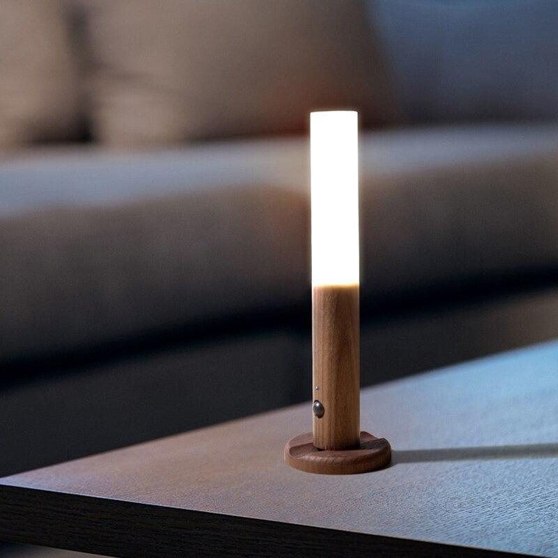 Oppladbar vegglampe i tre med bevegelsessensor | dimbar LED-nattlampe for gang, korridor og soverom – Lamylie
