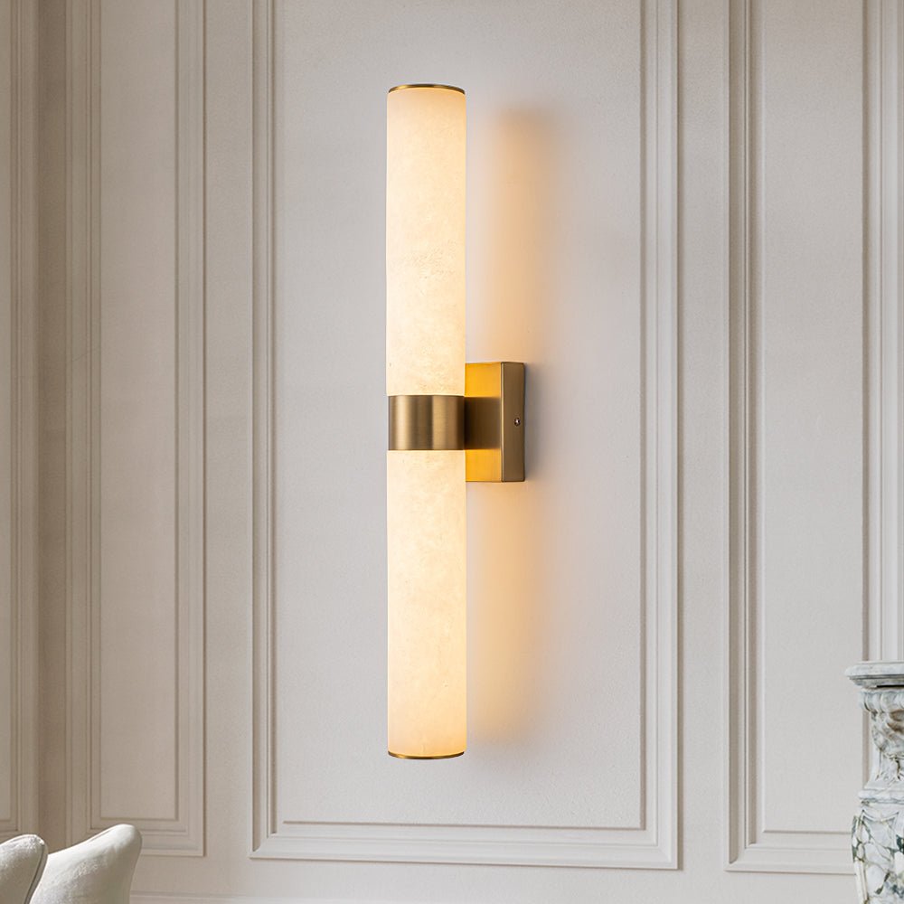 مصباح جداري خطي LED مع حجر الألباستر | إضاءة حمام عصرية باللون النحاسي أو الأسود | 60 سم، قابل للتعتيم، 3000 كلفن - لاميلي