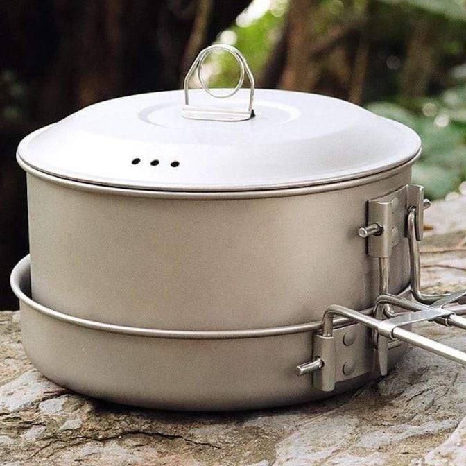 Leichtes Titan-Kochgeschirr-Set fürs Camping: Topf und Bratpfanne – Lamylie