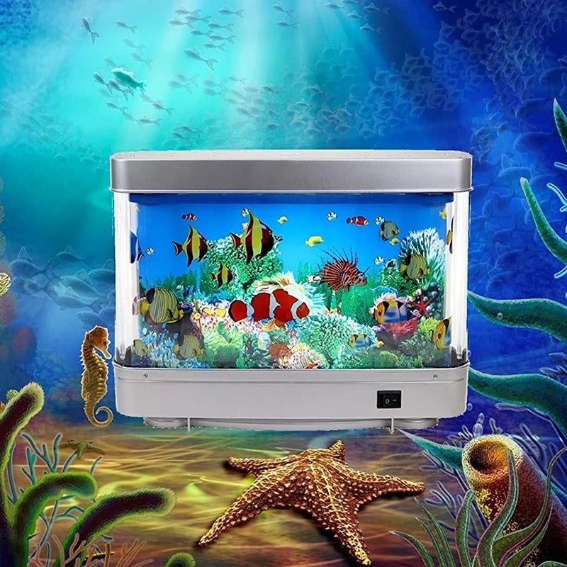 Retro Aquarium Lamp with Moving Fish | Soothing Ambient Light for Living Room, Office, Kids’ Room | No Maintenance Needed | Nostalgic LED Lamp - Lamylie