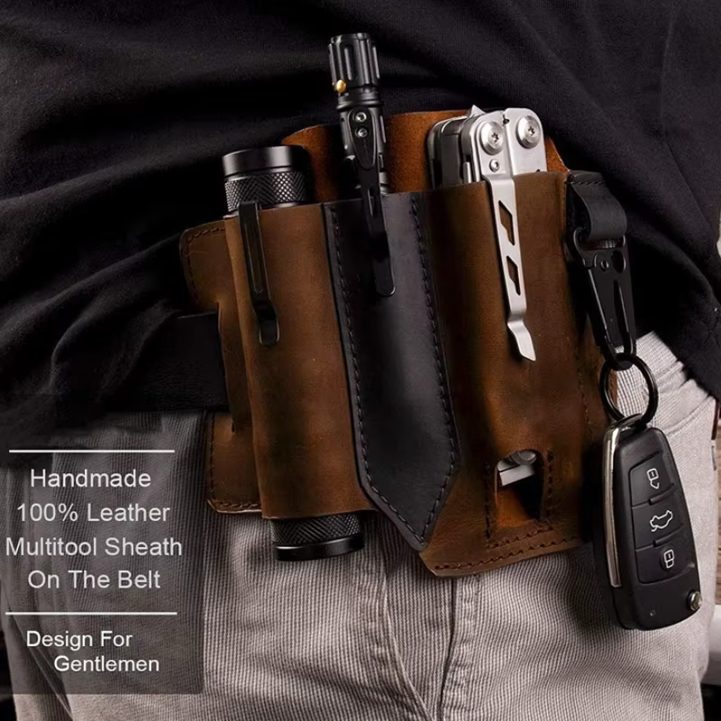 Multitool Holster for Everyday Carry - Genuine Leather Belt Sheath for Men - Lamylie
