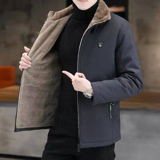 Men's Insulated Coat with Faux Fur Trimmed Collar - Lamylie