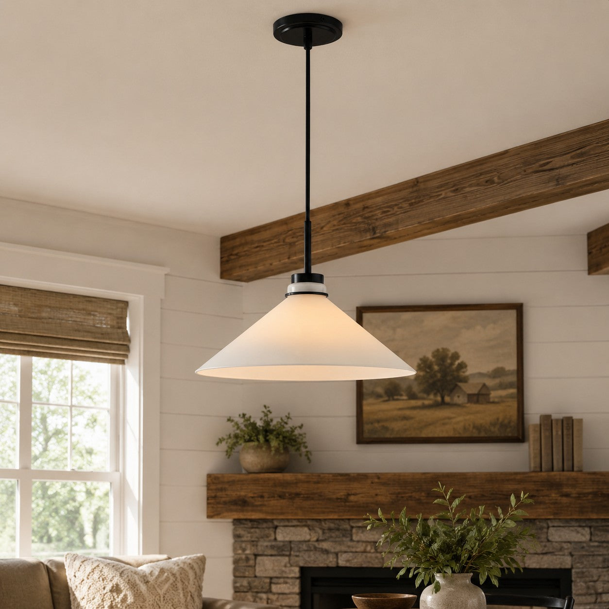 Cone-Shaped Pendant Lamp in Country Style - Dimmable - For Kitchen and Hall - Scandinavian Inspired - Modern Farmhouse Lighting - Lamylie
