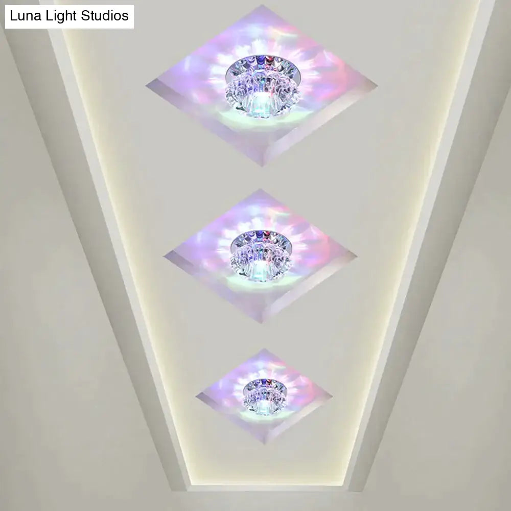 Modern Crystal Ceiling Lamp LED Stainless Steel Base Surface Lighting Living Room Hallway - Lamylie