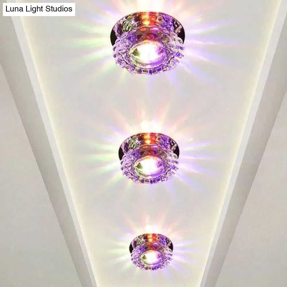 Modern Crystal Ceiling Lamp LED Stainless Steel Base Surface Lighting Living Room Hallway - Lamylie