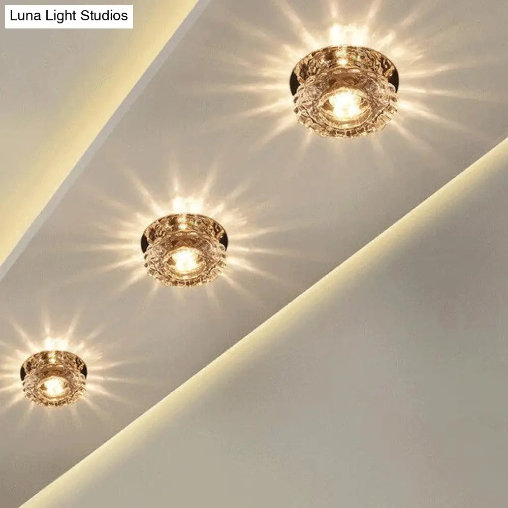 Modern Crystal Ceiling Lamp LED Stainless Steel Base Surface Lighting Living Room Hallway - Lamylie