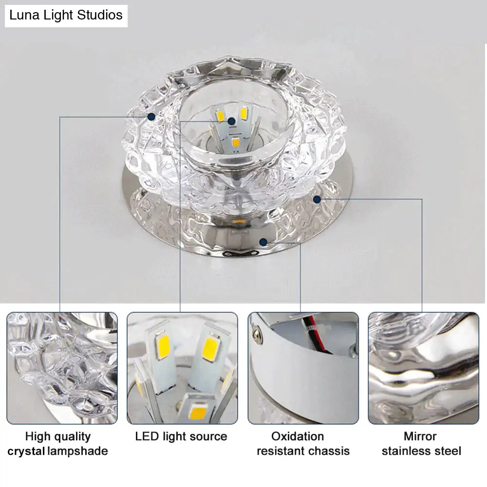 Modern Crystal Ceiling Lamp LED Stainless Steel Base Surface Lighting Living Room Hallway - Lamylie