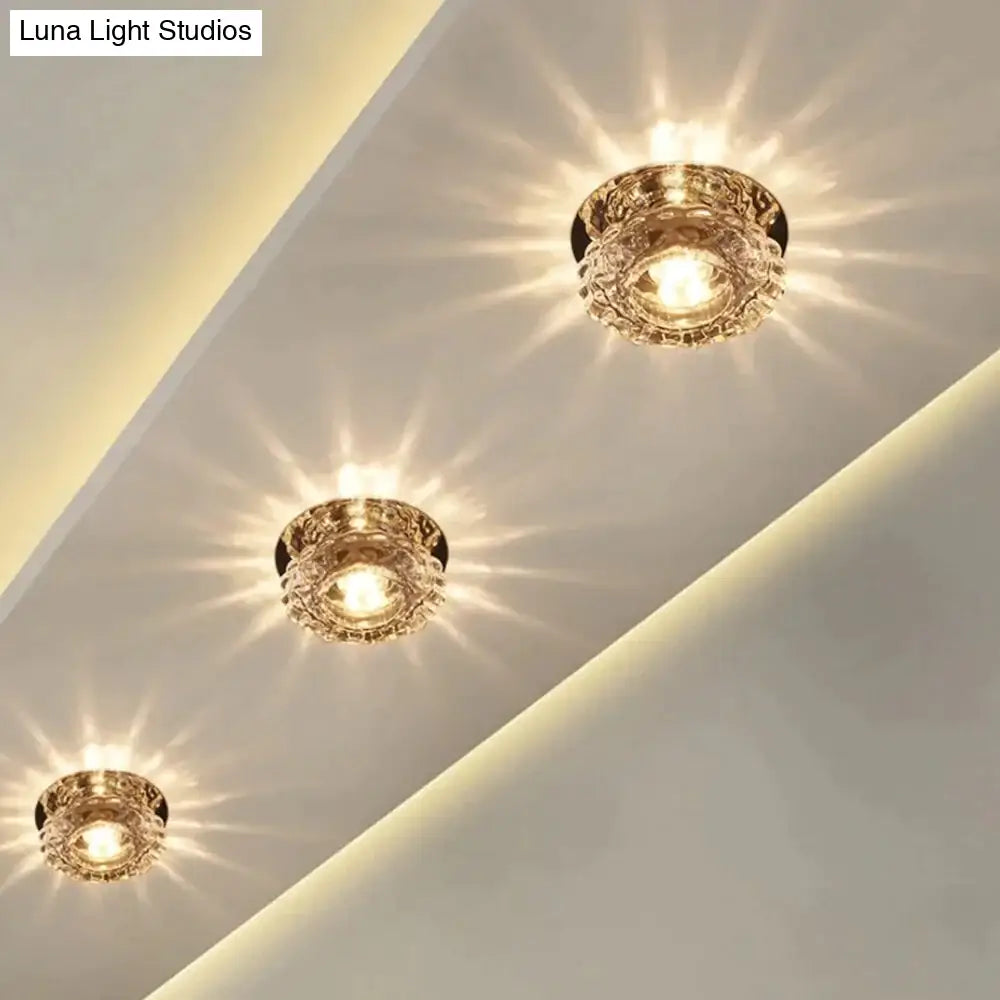 Modern Crystal Ceiling Lamp LED Stainless Steel Base Surface Lighting Living Room Hallway - Lamylie