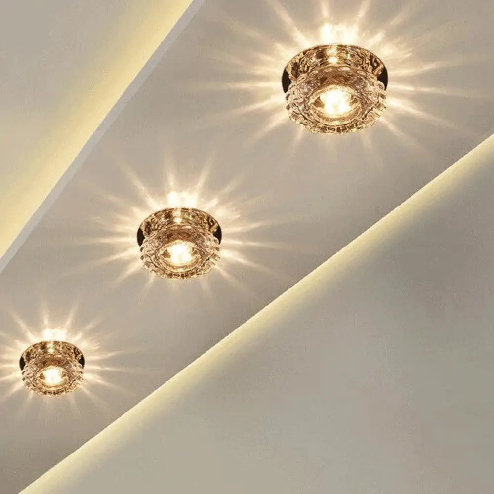 Modern Crystal Ceiling Lamp LED Stainless Steel Base Surface Lighting Living Room Hallway - Lamylie
