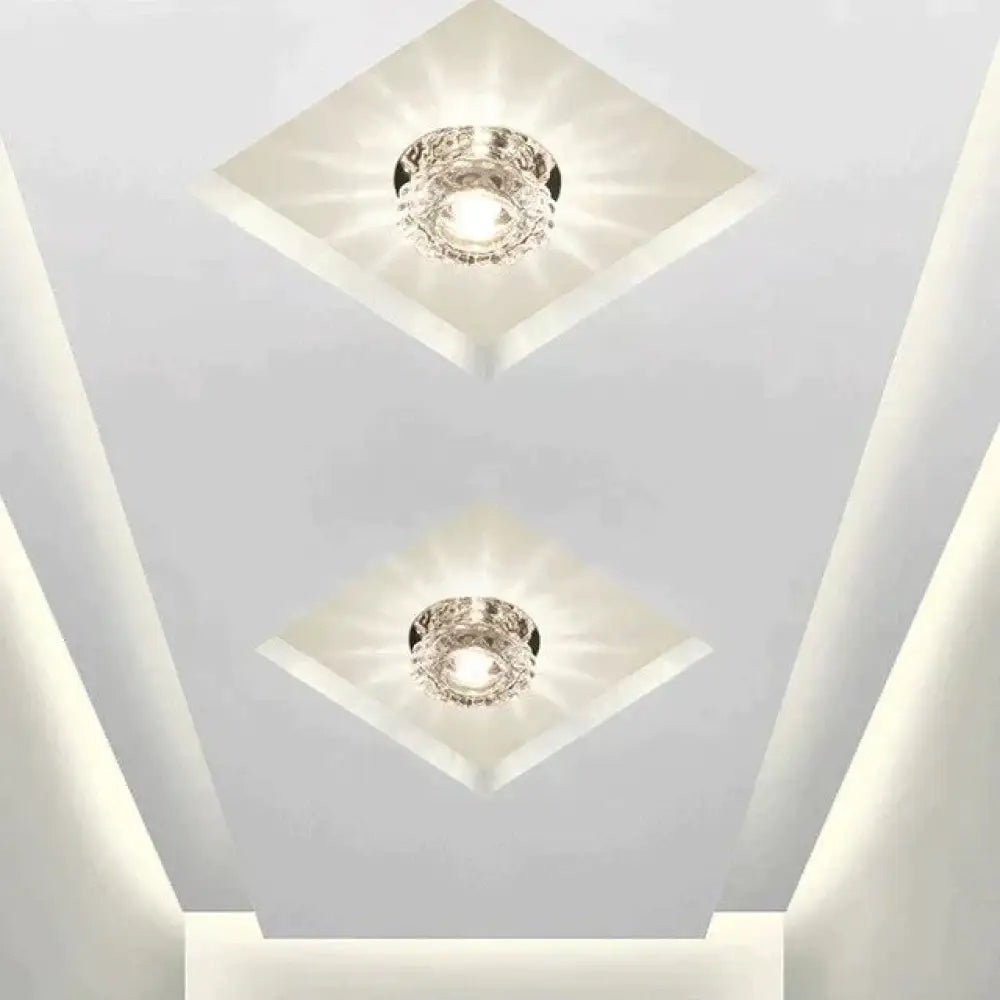 Modern Crystal Ceiling Lamp LED Stainless Steel Base Surface Lighting Living Room Hallway - Lamylie