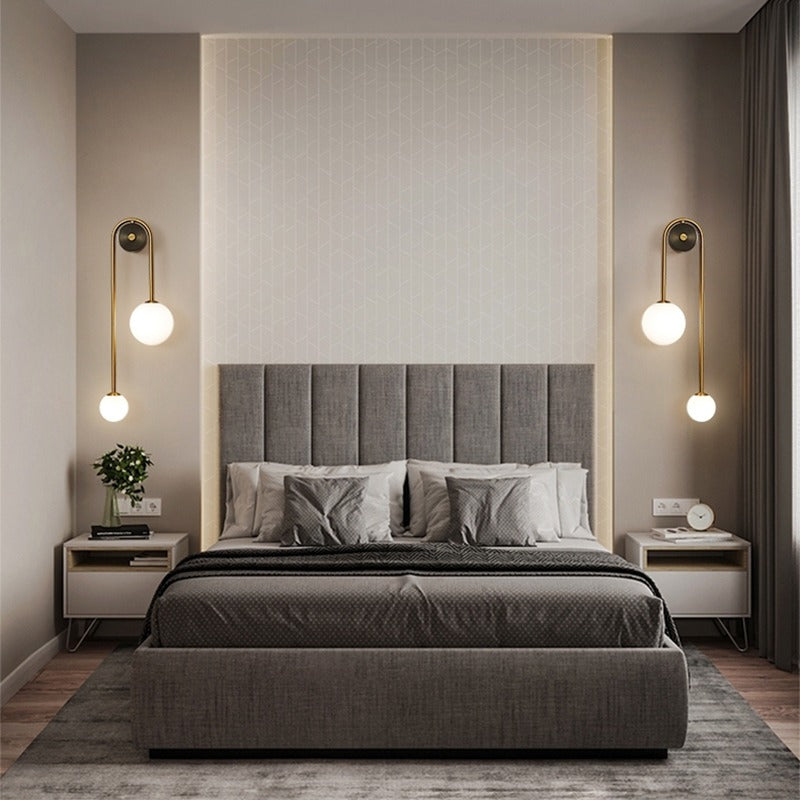 Gold-Colored Wall Lamp with White Glass Globe | Modern Scandinavian Design for Hallway & Corridor - Lamylie
