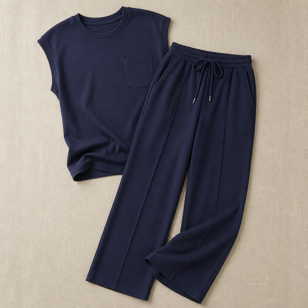 Mirelle – Müheloses Set aus ärmellosem Oberteil und Hose mit weitem Bein – Lamylie