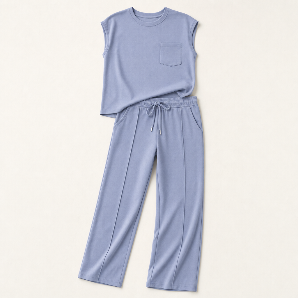 Mirelle – Müheloses Set aus ärmellosem Oberteil und Hose mit weitem Bein – Lamylie