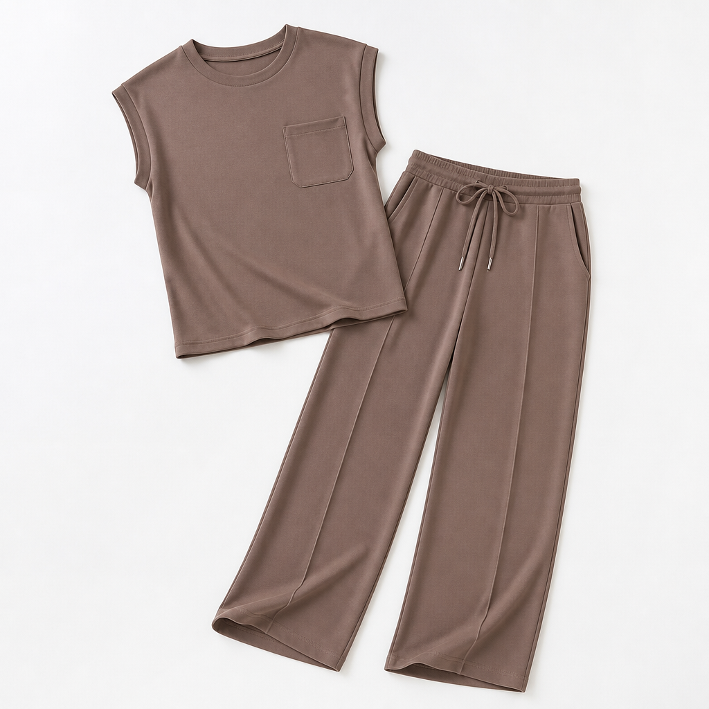 Mirelle – Müheloses Set aus ärmellosem Oberteil und Hose mit weitem Bein – Lamylie