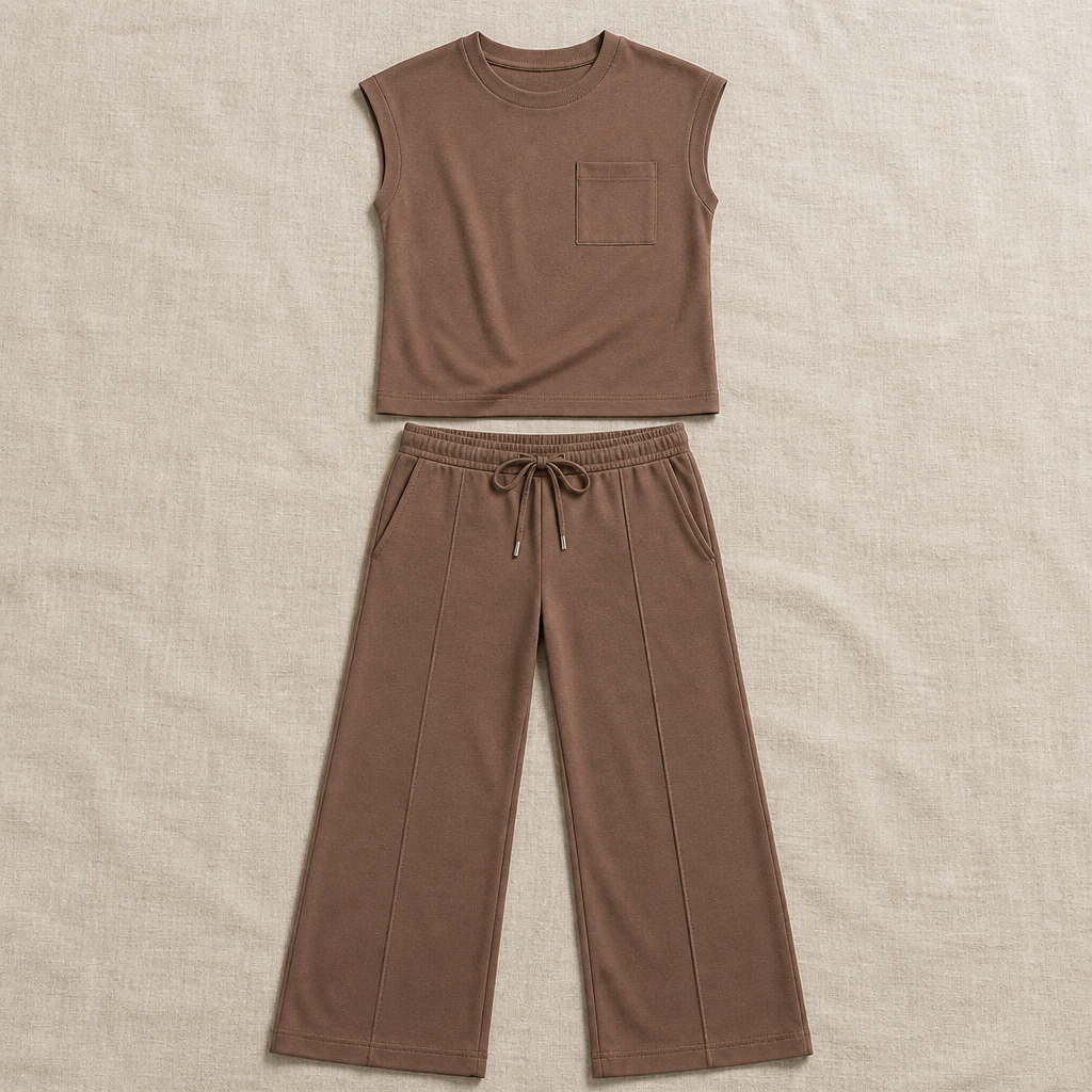 Mirelle – Müheloses Set aus ärmellosem Oberteil und Hose mit weitem Bein – Lamylie