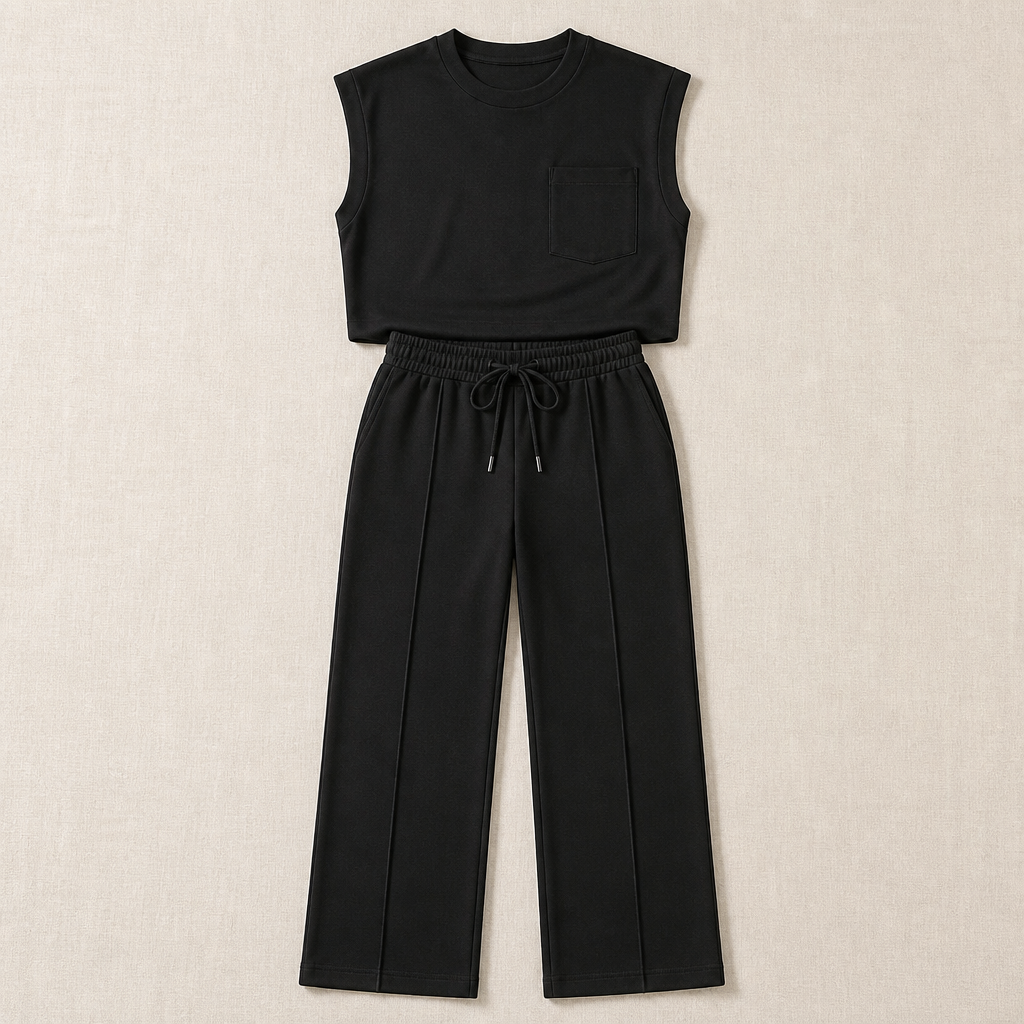 Mirelle – Müheloses Set aus ärmellosem Oberteil und Hose mit weitem Bein – Lamylie