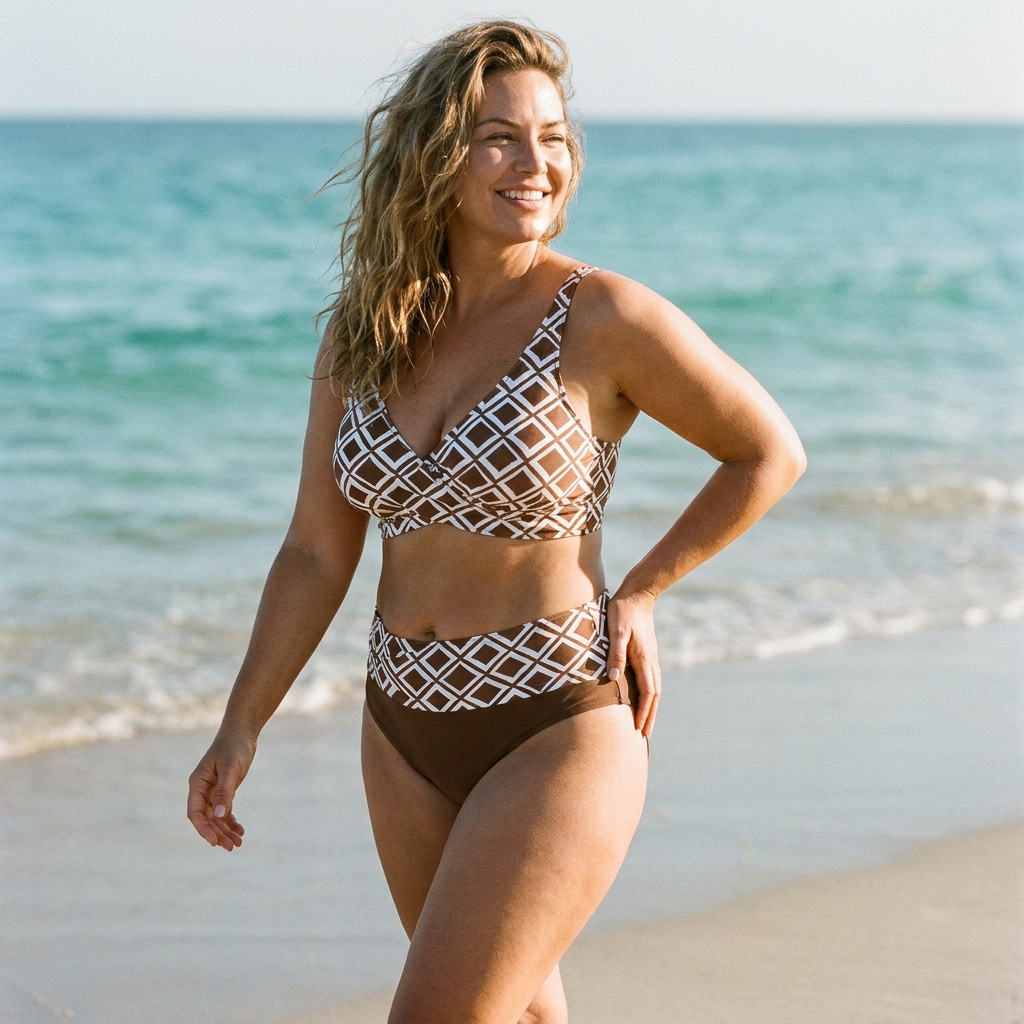 Marisol – Geometrisches Bikini-Set mit hoher Taille und Wickel-Crossover-Oberteil – Lamylie